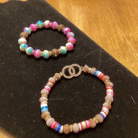 Set of 2 Pink & Blue Stretchable Bracelets - Picture 3 of 8